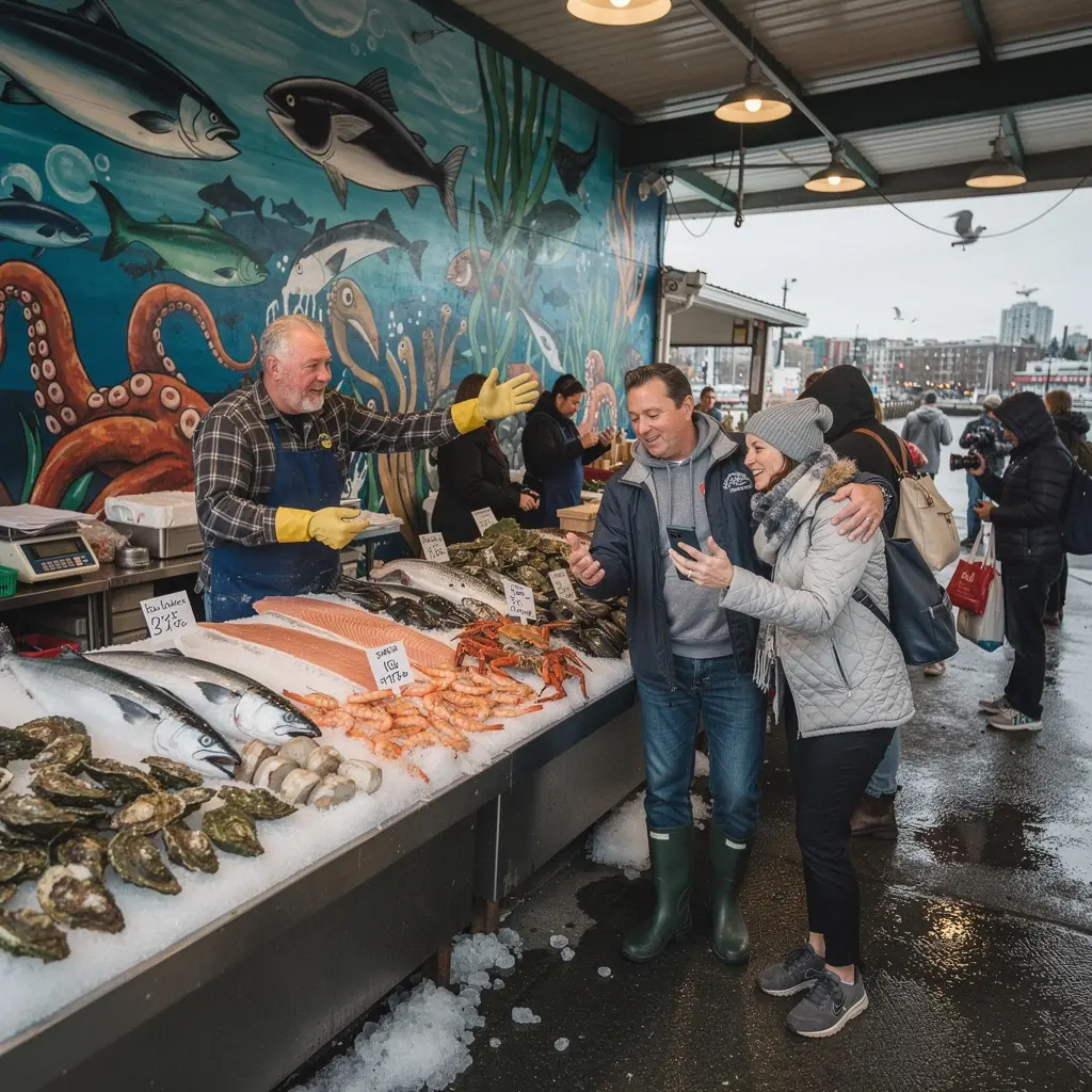 Яркий рынок с разнообразием свежих овощей и фруктов